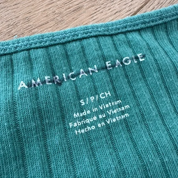 American Eagle Outfitters Teal Ribbed Crop Top Small - Picture 2 of 6